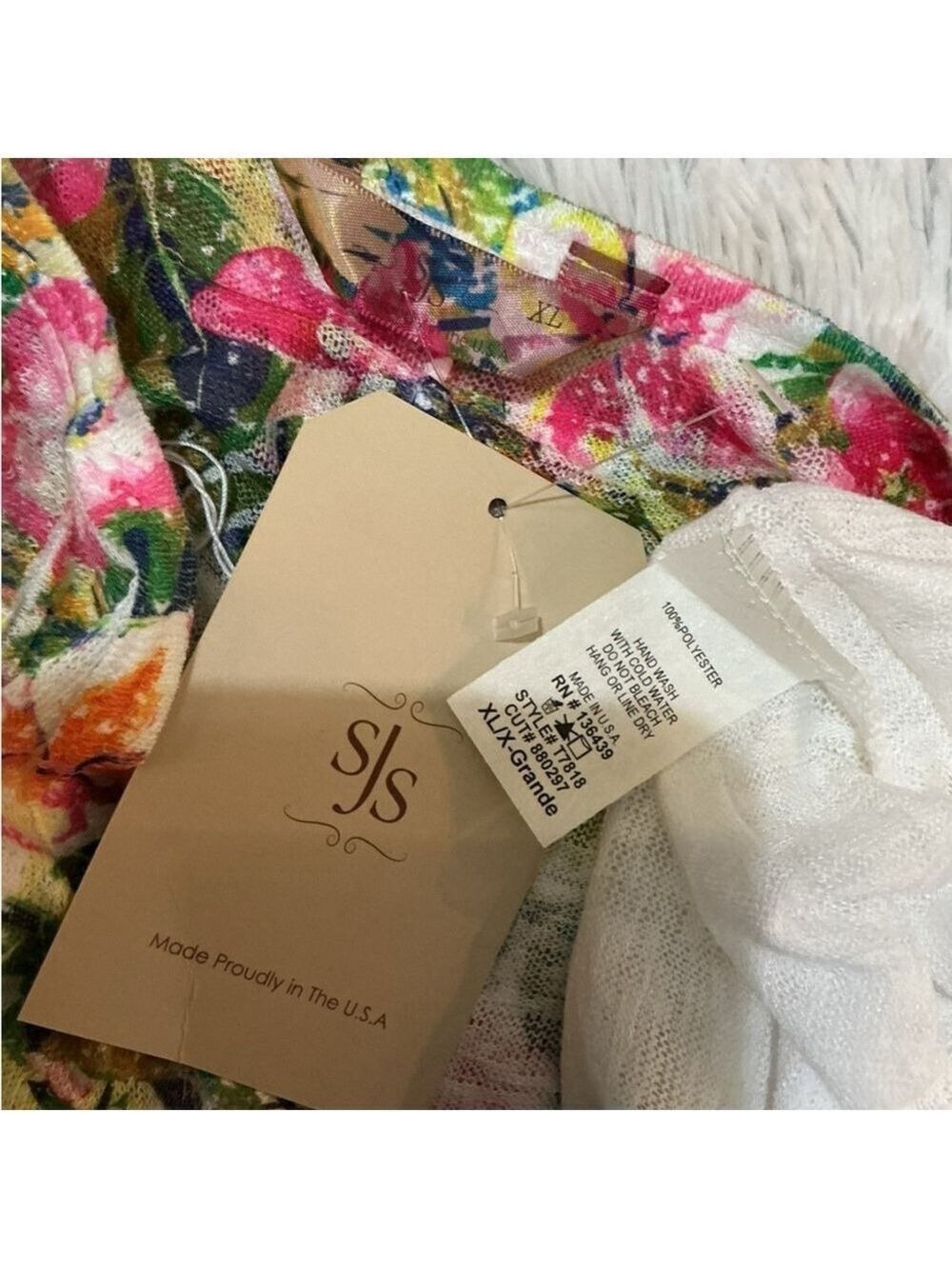 Women's SJS Floral Print Tank or swim cover up XL White Multi new with tags - Picture 9 of 11